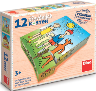 Dřevěné kostky Pejsek a kočička – 12 kostek - 