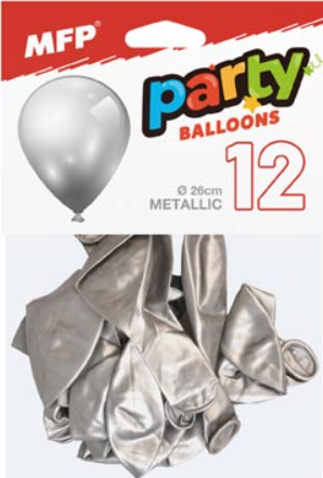 Balónek nafukovací 12ks sáček metal 26cm stříbrný - 