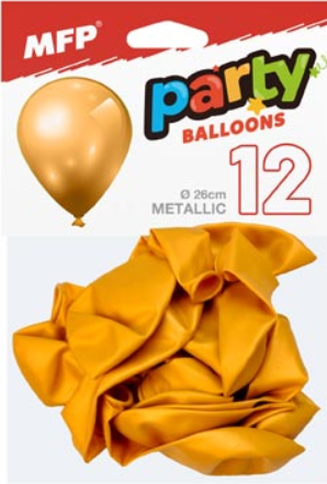 Balónek nafukovací 12ks sáček metal 26cm zlatý - 